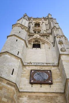 Clock on the tower of The Cathedral of Leon (Saint Mary of Regla) in Leon c.. Stock Photos