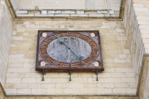 Clock on the tower of The Cathedral of Leon (Saint Mary of Regla) in Leon c.. Stock Photos