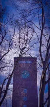 Clock tower of the central train station in Oberhausen Stock Photos