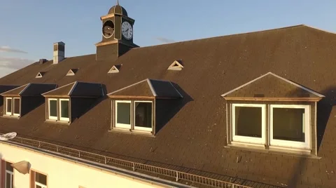 Clock-tower chapel aerial flight Stock Footage 53223133