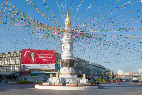 Clock tower in the city square closeup. Sukhothai Stock Photos