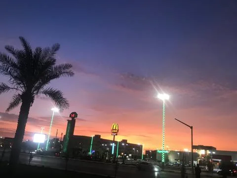 The clock tower in the city with sunset view Foto stock