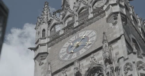 Clock Tower Close Up in Marienplatz Town in Munich Germany Stock Footage 158776767