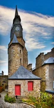 Clock Tower, Dinan, Brittany, France Stock Photos
