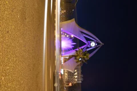 Clock tower dubai at night Stock Photos