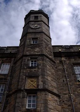 Clock tower at edinburgh castle Stock Photos