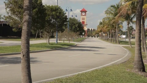 Clock Tower at the End of a Road Stock Footage 102128400