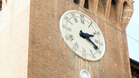 Clock tower Estense Castle in Ferrara Italy Stock Footage 89778731