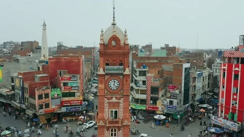 Clock Tower Faislabad Closeup Of Colonial Clock Tower In Faisalabad, Pakistan. Stock Footage 232105423