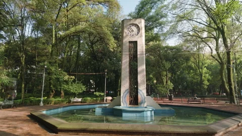 Clock tower fountain at Parque Mexico, Mexico City, Mexico - July 9, 2026 Stock Footage 341901841