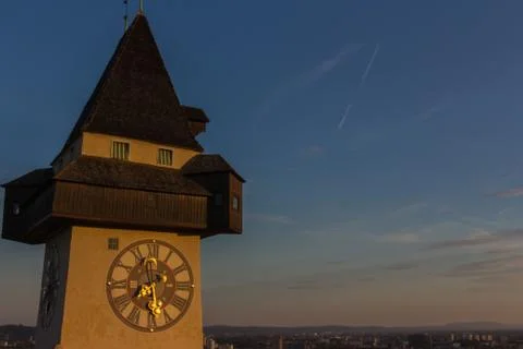 The clock tower of graz, austria Stock Photos