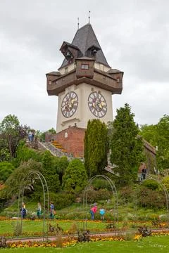 Clock Tower of Graz Stock Photos