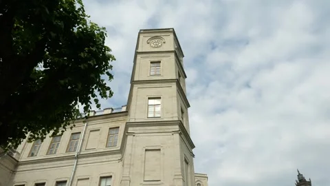 Clock Tower of Great Gatchina Palace with chiming clock, Russia Video stock 317781991