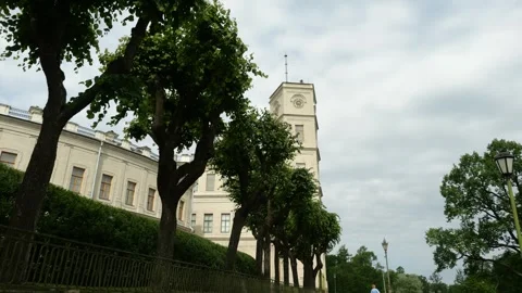 Clock Tower of Great Gatchina Palace with chiming clock, Russia Video stock 317781999