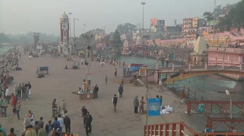 Clock Tower at Har Ki Pauri at Haridwar in Uttarakhand, India Stock Footage 46143743