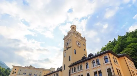 The clock on the tower. HDR. TimeLapse. Rosa Khutor. Sochi, Russia. 1280x720 Video stock 54265383