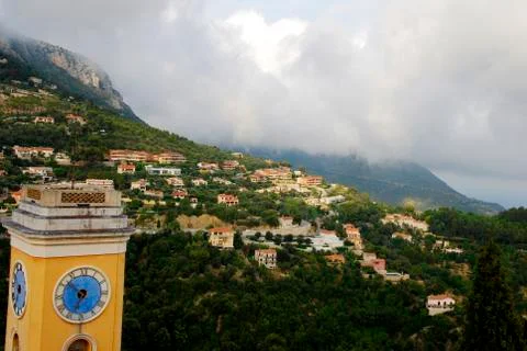 Clock tower with high view over the French mountains Stock Photos