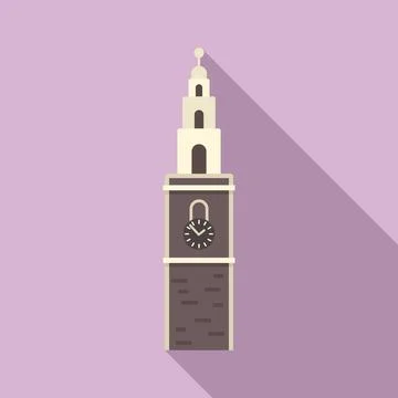 Clock tower icon flat . Big ben building Ilustración de archivo