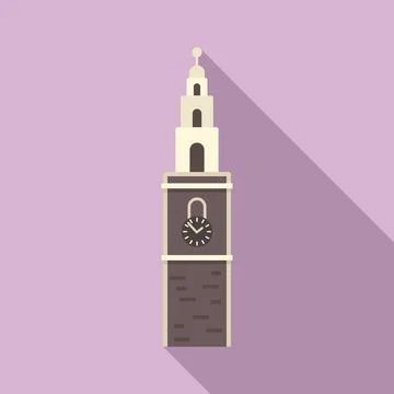 Clock tower icon flat vector. Big ben building Stock Illustration