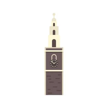 Clock tower icon flat vector. Big ben building Ilustración de archivo