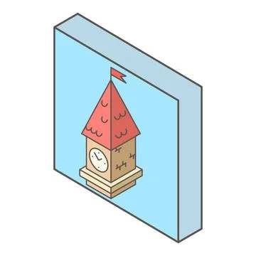 Clock tower icon, isometric style Ilustración de archivo