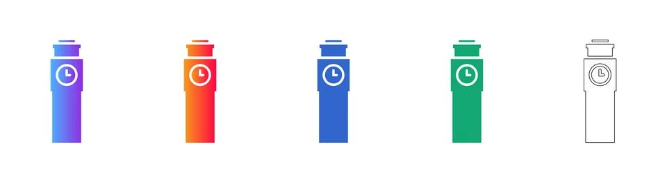 Clock Tower Icon Set with Gradient and Outline Styles Stock Illustration