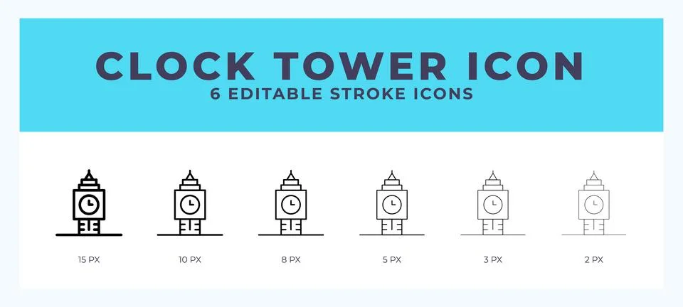 Clock tower icon symbol. Logo illustration thin line. Bold line vector icon.. Stock Illustration