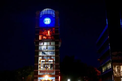 Clock tower illuminated at Night Foto stock