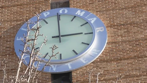 Clock tower as it chimes in El Pomar Center and the Kraemer Family Library. Stock Footage 99998890