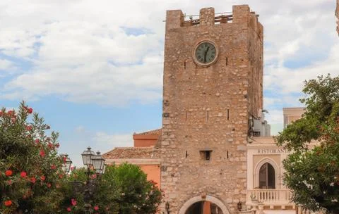The clock tower in IX Aprile Square Stock Photos