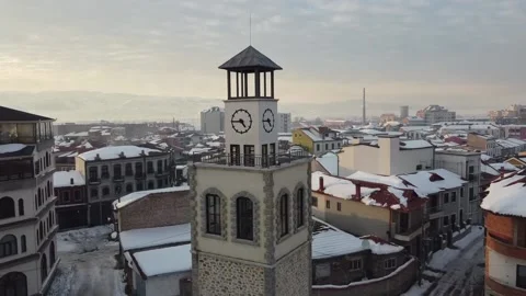 Clock Tower in Korca, Albania 스톡 동영상 151604156