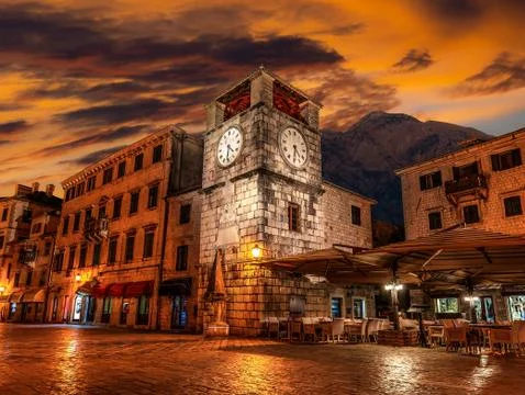 Clock tower in Kotor Stock Photos