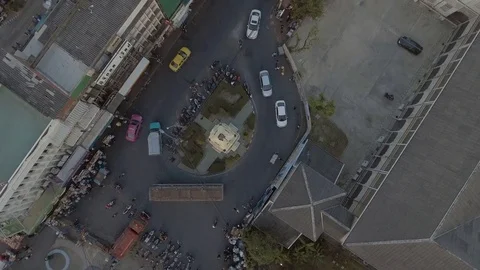 Clock tower landmark of Nonthaburi province Thailand aerial shot Video stock 74942208