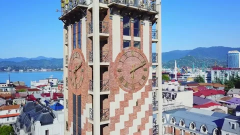 Clock tower located on the Piazza square in Batumi, Adjara region of Georgia. Stock Footage 200949176