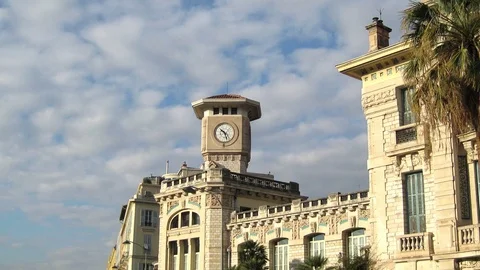 Clock Tower of Lycee Massena in Nice in a sunny morning Stock Footage 108620233