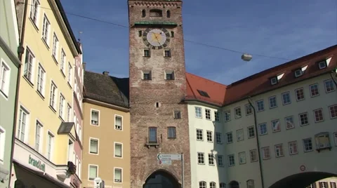 Clock tower in market square Landsberg - Bavaria Stock Footage 33478652