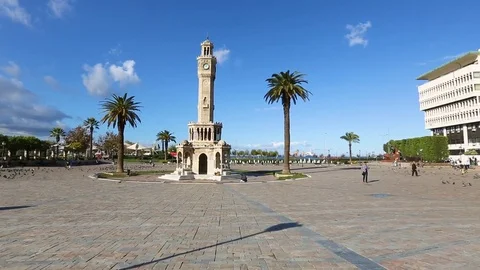 Clock tower in the middle of a plaza Stock Footage 77451803