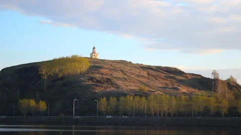 Clock tower at the mountain in the city Stock Footage 63095227