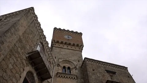Clock tower in Mussomeli, town in Sicily where houses are for sale at 1 Stock Footage 116325318