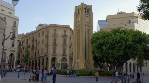 Clock tower in nejme square, Beirut central district Stock Footage 74975226