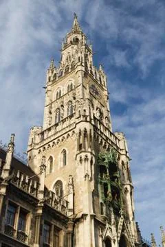 Clock tower of new town hall, marienplatz, munich. Stock Photos