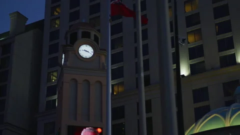 Clock tower next to Hilton Hotel, Niagara Falls Stock Footage 218238969