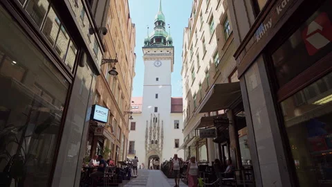 The clock tower of the old municipality of Brno, Czech Republic Stock Footage 343150339