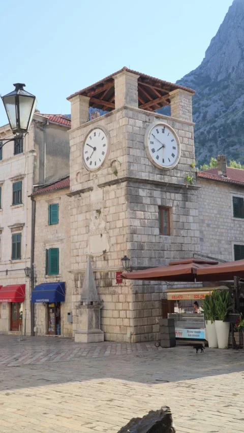 Clock Tower in the old town of Kotor Stock Footage 281972439