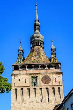 The The Clock Tower or the Council Tower of the medieval citadel in the old c Stock Photos