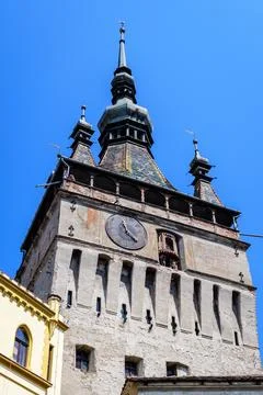 The The Clock Tower or the Council Tower of the medieval citadel in the old.. Stock Photos
