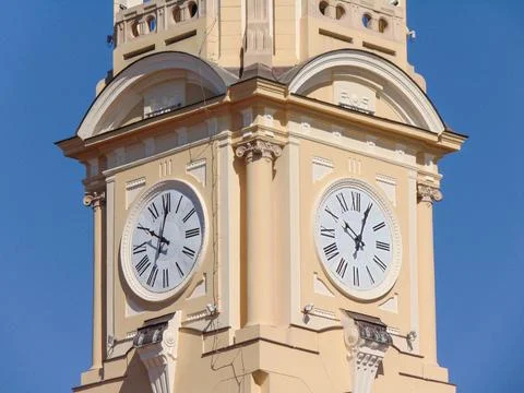 The clock tower of Oradea City Hall Stock Photos