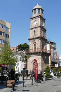 Clock tower in pedestrian area Stock Photos