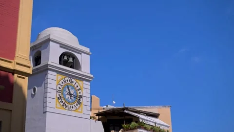 Clock Tower at Piazza Umberto I Capri against Clear Blue Sky Stock Footage 345505080