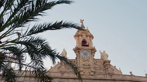 Clock Tower of Real Parroquia de los Santos Juanes Valencia, Spain Stock-Footage 297264280